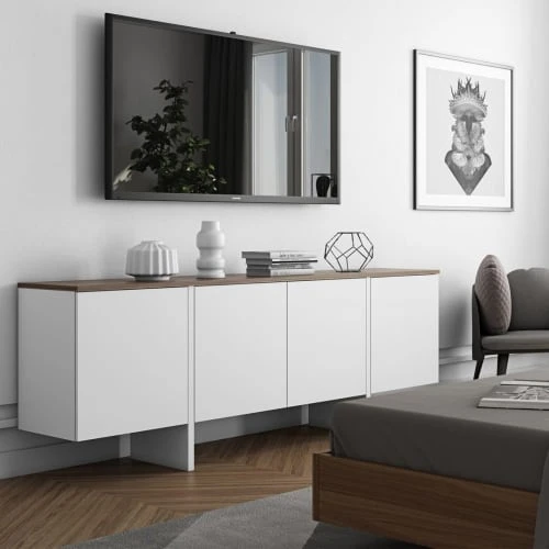 TEMAHOME Buffet Placage Noyer Et Blanc Laqué 2 TEMAHOME Buffet Placage Noyer Et Blanc Laqué – Image 2