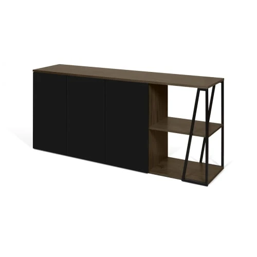 TEMAHOME Buffet Placage Noyer Et Noir Laqué 3 TEMAHOME Buffet Placage Noyer Et Noir Laqué – Image 3