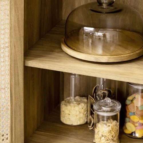 HOMCOM Buffet Style Bohème Porte étagère 2 Niches Aspect Bois Manguier Rotin 5 HOMCOM Buffet Style Bohème Porte étagère 2 Niches Aspect Bois Manguier Rotin – Image 5