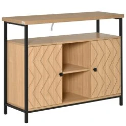HOMCOM Buffet Style Graphique 2 Portes étagère 2 Niches Métal Noir Bois Clair