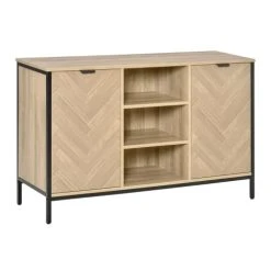 HOMCOM Buffet Style Graphique Chevrons 2 Portes 3 Niches Métal Noir Bois