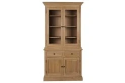 HELLIN Buffet Vaisselier En Chêne 2 Portes Vitrées 2 Tiroirs 2 Portes Bois