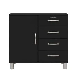 Tenzo Buffet Vintage 1 Porte 4 Tiroirs L98cm Noir