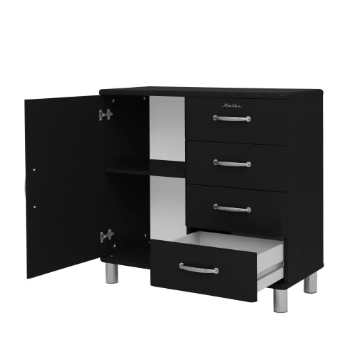 Tenzo Buffet Vintage 1 Porte 4 Tiroirs L98cm Noir 5 Tenzo Buffet Vintage 1 Porte 4 Tiroirs L98cm Noir – Image 5