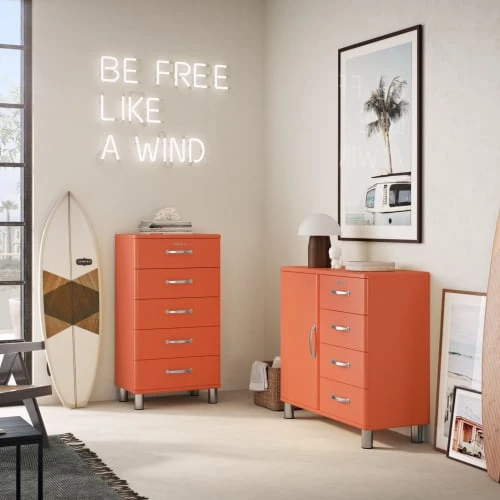 Tenzo Buffet Vintage 1 Porte 4 Tiroirs L98cm Rouge 2 Tenzo Buffet Vintage 1 Porte 4 Tiroirs L98cm Rouge – Image 2