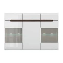 Alternative view of Petits Meubles Buffet Vitré 3 Portes 3 Tiroirs Avec Led Blanc Laqué Et Naturel