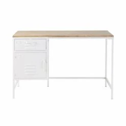 Maisons Du Monde Bureau 1 Tiroir 1 Porte En Métal Blanc Et Sapin