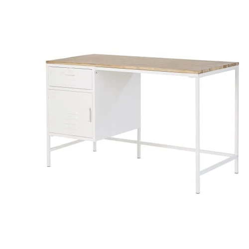 Maisons Du Monde Bureau 1 Tiroir 1 Porte En Métal Blanc Et Sapin 2 Maisons Du Monde Bureau 1 Tiroir 1 Porte En Métal Blanc Et Sapin – Image 2