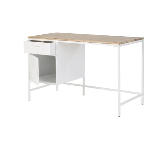 Maisons Du Monde Bureau 1 Tiroir 1 Porte En Métal Blanc Et Sapin 3 Maisons Du Monde Bureau 1 Tiroir 1 Porte En Métal Blanc Et Sapin – Image 3