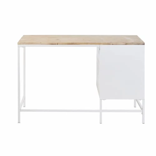 Maisons Du Monde Bureau 1 Tiroir 1 Porte En Métal Blanc Et Sapin 5 Maisons Du Monde Bureau 1 Tiroir 1 Porte En Métal Blanc Et Sapin – Image 5