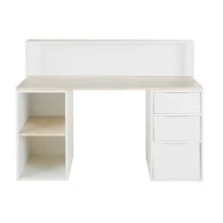 Maisons Du Monde Bureau 3 Tiroirs Et 2 Niches Blanc Et Beige