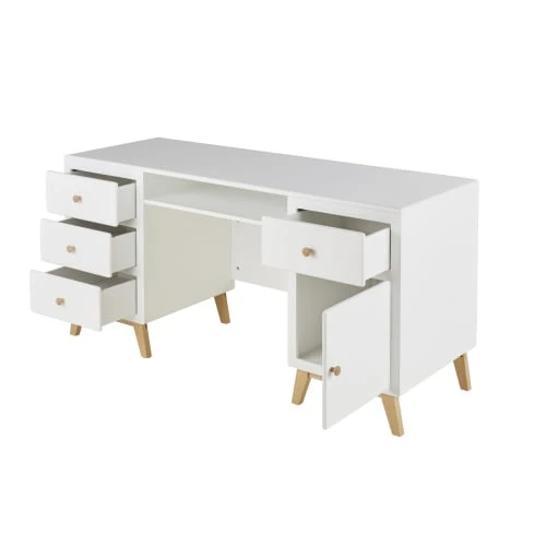 Maisons Du Monde Bureau 4 Tiroirs 1 Porte 1 Niche Blanc 2 Maisons Du Monde Bureau 4 Tiroirs 1 Porte 1 Niche Blanc – Image 2
