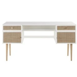 Maisons Du Monde Bureau Bicolore 2 Portes 2 Tiroirs Cannage En Rotin