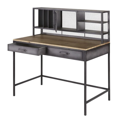 Maisons Du Monde Bureau Industriel 1 Porte 2 Tiroirs En Métal Et Bois De Sapin 2 Maisons Du Monde Bureau Industriel 1 Porte 2 Tiroirs En Métal Et Bois De Sapin – Image 2