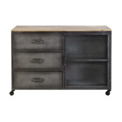 Maisons Du Monde Cabinet De Rangement 3 Tiroirs 1 Porte En Métal Et Sapin