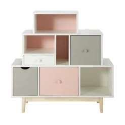 Maisons Du Monde Cabinet De Rangement 4 Tiroirs Blanc, Rose Et Gris