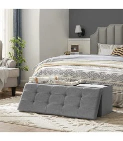 CALICOSY Coffre De Rangement Avec 2 Compartiments Intérieur - L110 Cm - Gris -Boutique Maisons du Monde coffre de rangement avec 2 compartiments interieur l110 cm gris 2