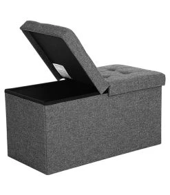 CALICOSY Coffre De Rangement Avec Couvercle Pliable Par 2 Côtés - L76 Cm - Gris