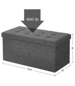 CALICOSY Coffre De Rangement Avec Couvercle Pliable Par 2 Côtés - L76 Cm - Gris -Boutique Maisons du Monde coffre de rangement avec couvercle pliable par 2 cotes l76 cm gris 4