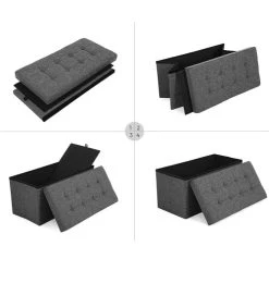 CALICOSY Coffre De Rangement Avec Couvercle Pliable Par 2 Côtés - L76 Cm - Gris -Boutique Maisons du Monde coffre de rangement avec couvercle pliable par 2 cotes l76 cm gris 5