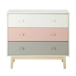 Maisons Du Monde Commode Vintage 3 Tiroirs Blanche, Rose Et Grise