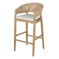 Maisons Du Monde Fauteuil De Bar De Jardin Professionnel En Bois D'acacia Massif, Corde Beige Et Coussin écru