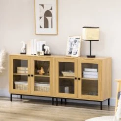 HOMCOM Lot De 2 Buffets - 2 X 2 Portes Vitrines Verre Avec étagères