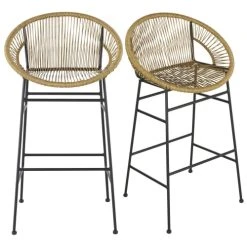 Maisons Du Monde Lot De 2 Chaises De Bar Professionnelles En Résine Beige Et Métal Noir