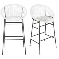 Maisons Du Monde Lot De 2 Chaises De Bar Professionnelles En Résine Blanche Et Métal Noir