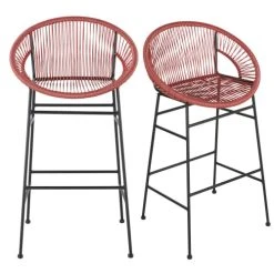 Maisons Du Monde Lot De 2 Chaises De Bar Professionnelles En Résine Terracotta Et Métal Noir