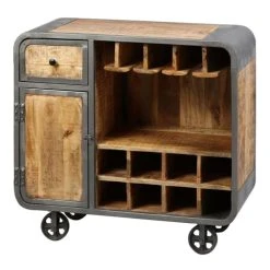Altobuy Meuble Bar Multi-rangements Acier Et Bois Massif