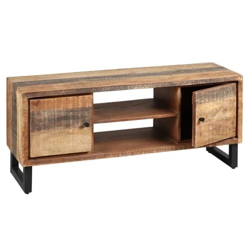 Altobuy Meuble Tv 2 Portes Acier Et Bois Massif 2 Altobuy Meuble Tv 2 Portes Acier Et Bois Massif – Image 2