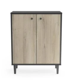CALICOSY Petit Buffet 2 Portes L61cm - Noir/bois