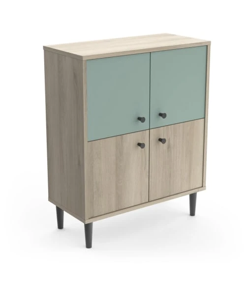 CALICOSY Petit Buffet 4 Portes L61cm - Bois / Vert 3 CALICOSY Petit Buffet 4 Portes L61cm - Bois / Vert – Image 3