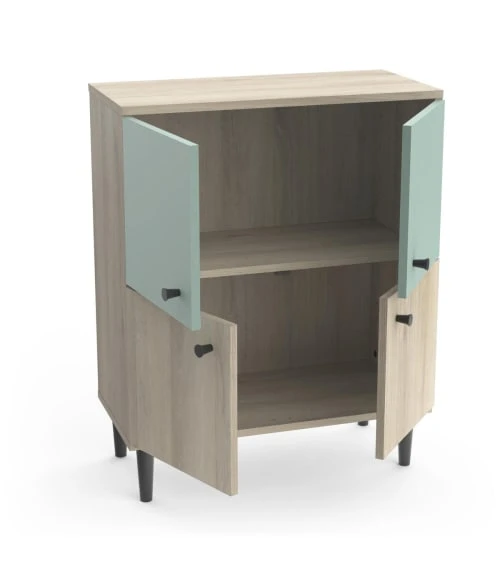 CALICOSY Petit Buffet 4 Portes L61cm - Bois / Vert 4 CALICOSY Petit Buffet 4 Portes L61cm - Bois / Vert – Image 4