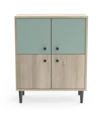 CALICOSY Petit Buffet 4 Portes L61cm - Bois / Vert 6 CALICOSY Petit Buffet 4 Portes L61cm - Bois / Vert – Image 6