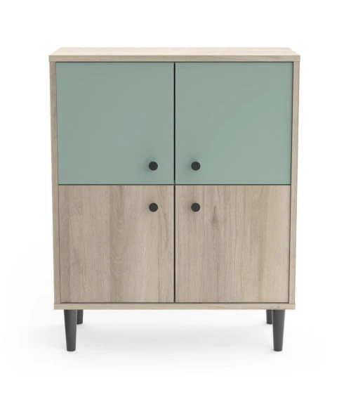 CALICOSY Petit Buffet 4 Portes L61cm - Bois / Vert 1 CALICOSY Petit Buffet 4 Portes L61cm - Bois / Vert