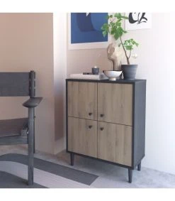 Alternative view of CALICOSY Petit Buffet 4 Portes L61cm - Noir/bois