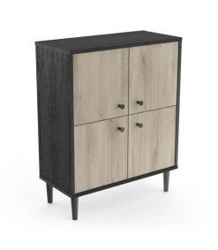 CALICOSY Petit Buffet 4 Portes L61cm - Noir/bois -Boutique Maisons du Monde petit buffet 4 portes l61cm noir bois 2