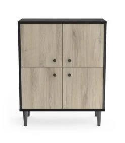 CALICOSY Petit Buffet 4 Portes L61cm - Noir/bois