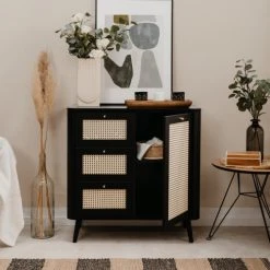 HOMIFAB Petit Buffet Cannage Et Effet Bois Noir 81 Cm -Boutique Maisons du Monde petit buffet cannage et effet bois noir 81 cm 2