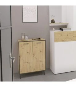 Alternative view of CALICOSY Petit Buffet Décor 2 Portes Chêne Et Gris Foncé - L68,5 Cm