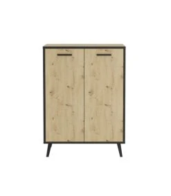 CALICOSY Petit Buffet Décor 2 Portes Chêne Et Gris Foncé - L68,5 Cm
