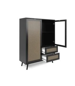 CALICOSY Vaisselier 2 Portes 2 Tiroirs Impression Cannage Et Noir - L101,4 Cm -Boutique Maisons du Monde vaisselier 2 portes 2 tiroirs impression cannage et noir l101 4 cm 4
