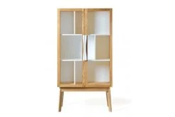 HELLIN Vitrine Scandinave Colorée En Bois 2 Portes Vitrées 2 Tablettes